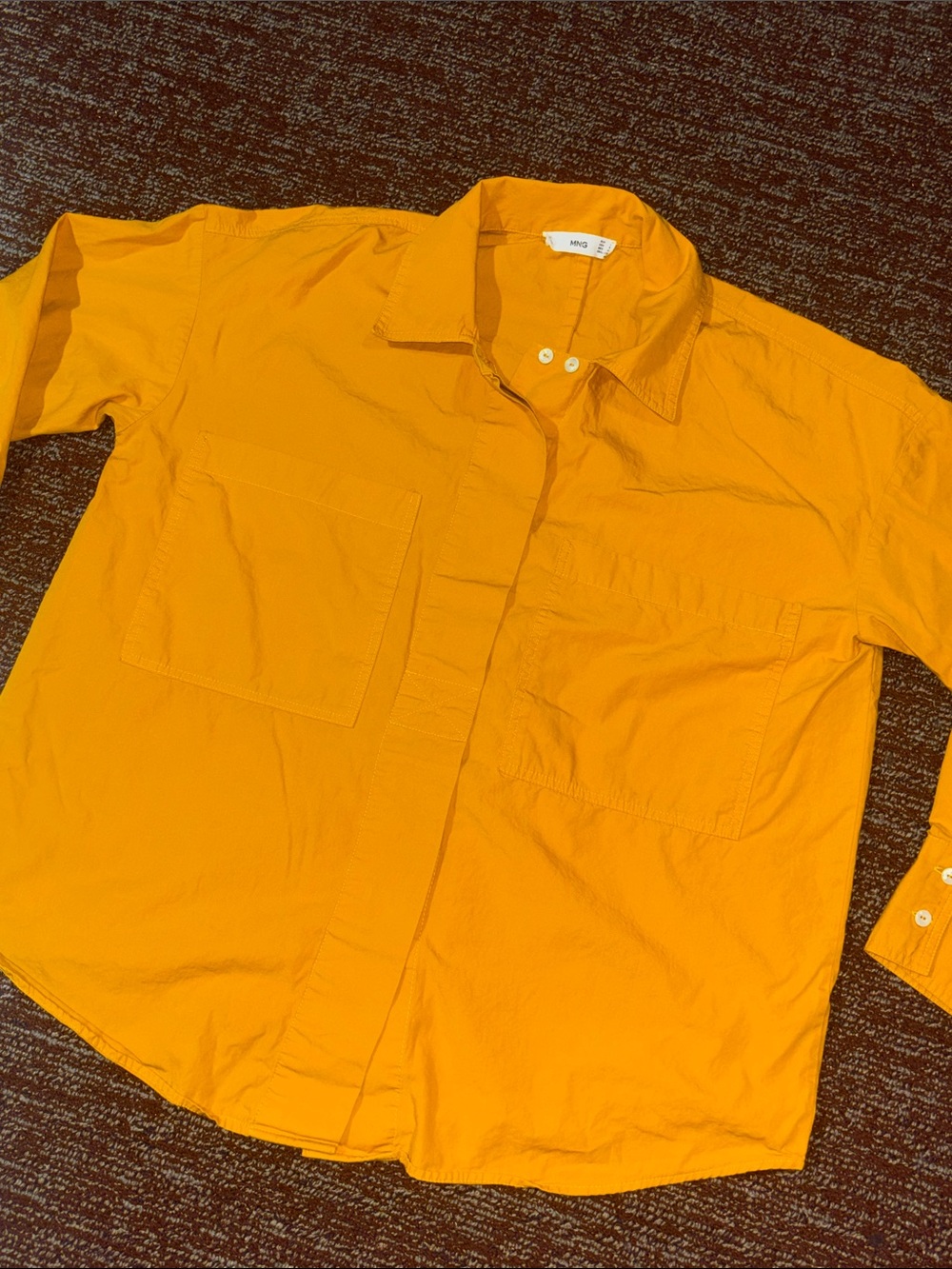Mango button down shirt hidden button boxy back slit oversize pockets casual top